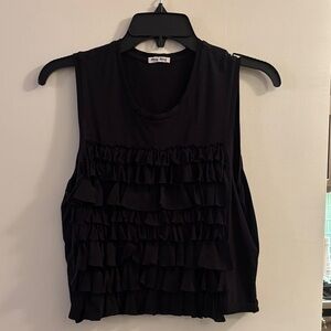 Miu Miu Black Ruffled Sleeveless Tank